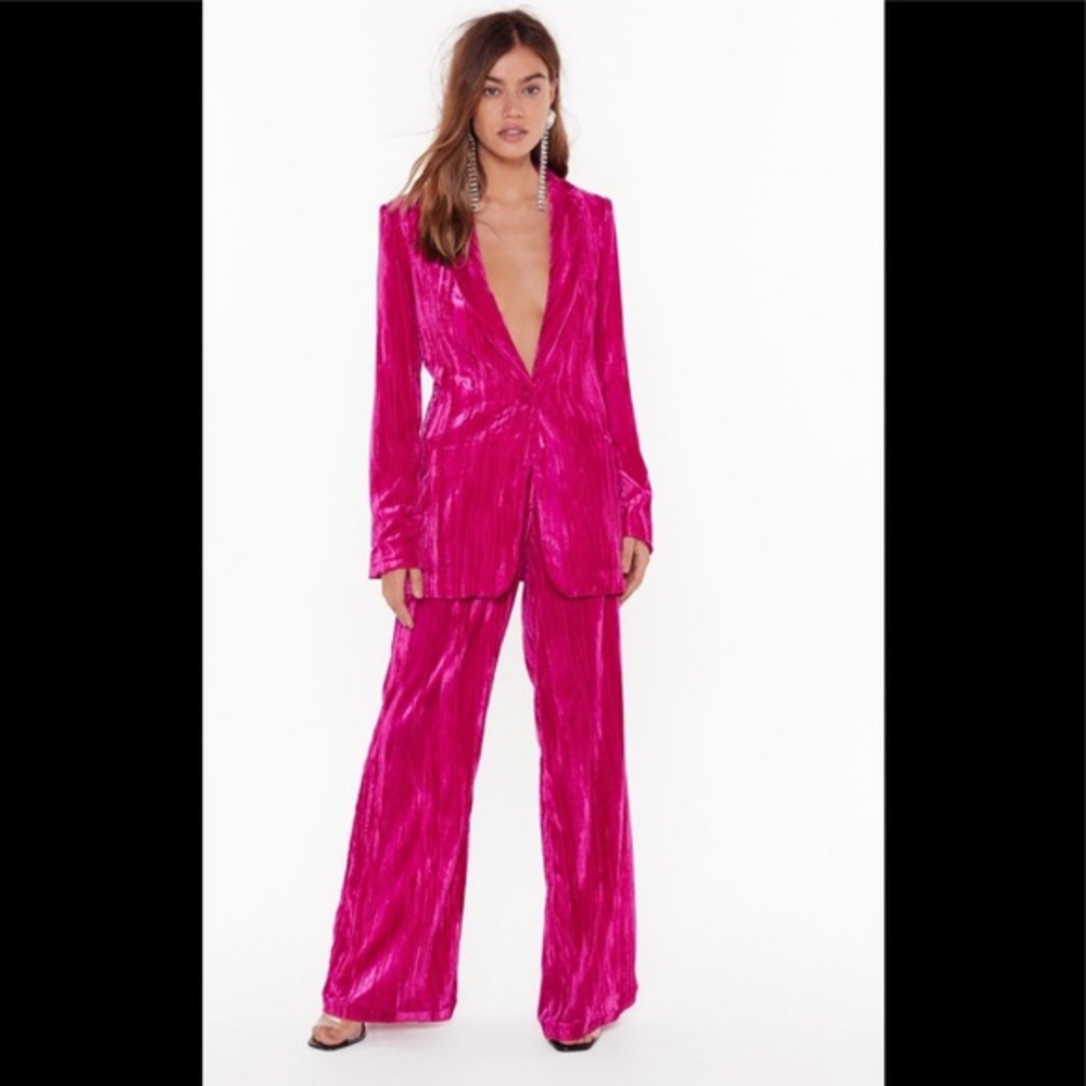 Nasty Gal Single Breasted Crushed Velvet Blazer